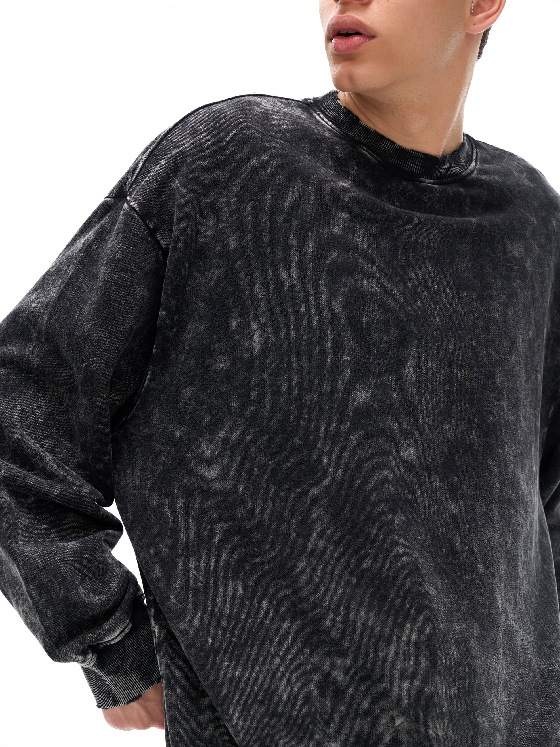 Snow,Washed,Unisex,Long-Sleeve,Sweatshirt